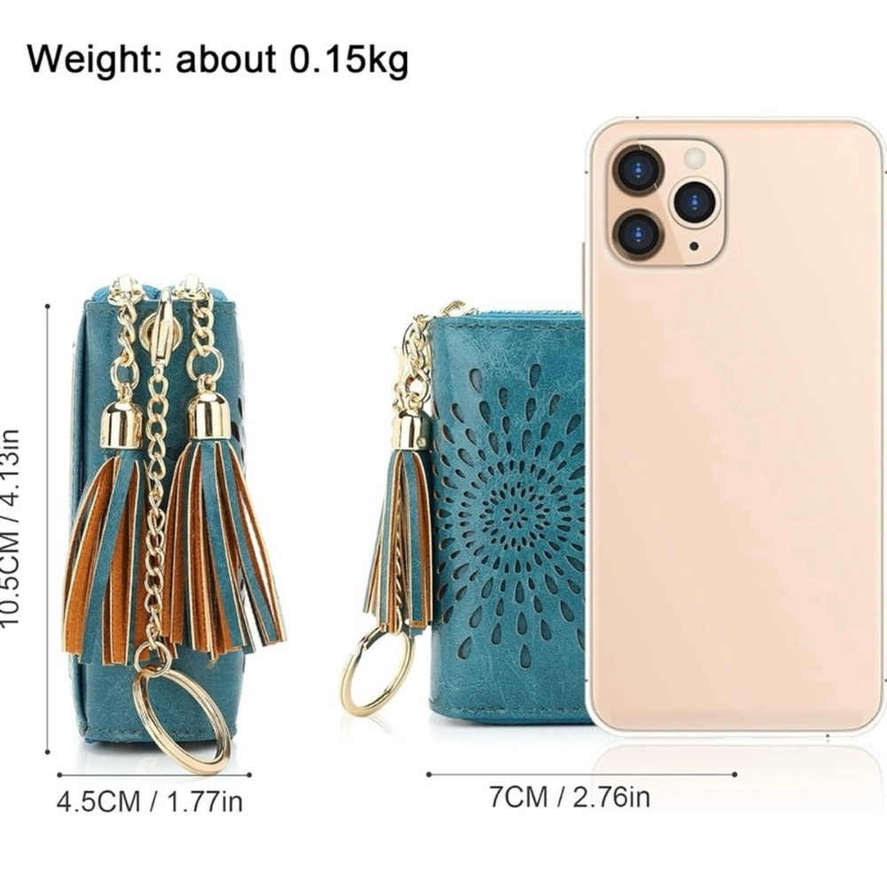 🆕 Teal Wallet with Tassel Keychain | RFID Blocking - Picture 5 of 9